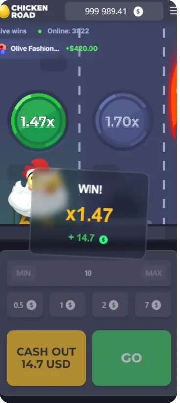 Chicken Road gameplay showing chicken mid-path across grid