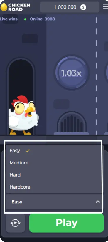 Chicken Road difficulty selection screen